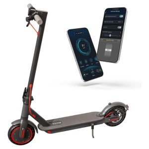An electric scooter with a smart phone attached to it. Scooter Advice