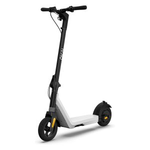A white and yellow electric scooter on a white background. Scooter Advice
