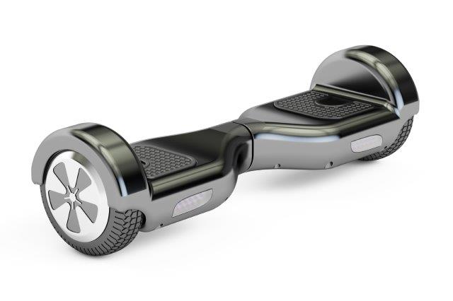 Silver self-balancing hoverboard isolated on white background. Scooter Advice 360