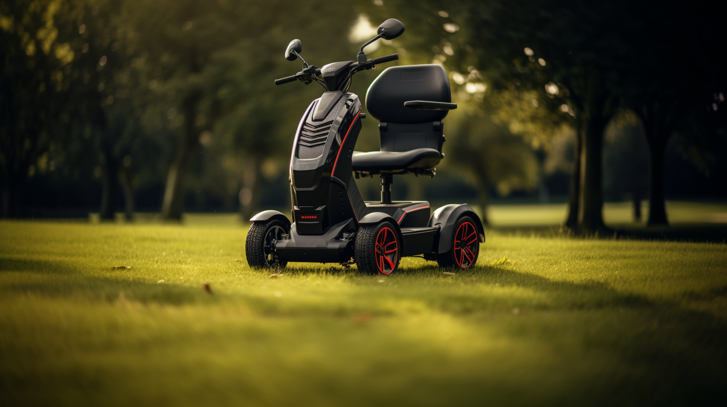 A parked electric scooter in a grassy field. Scooter Advice