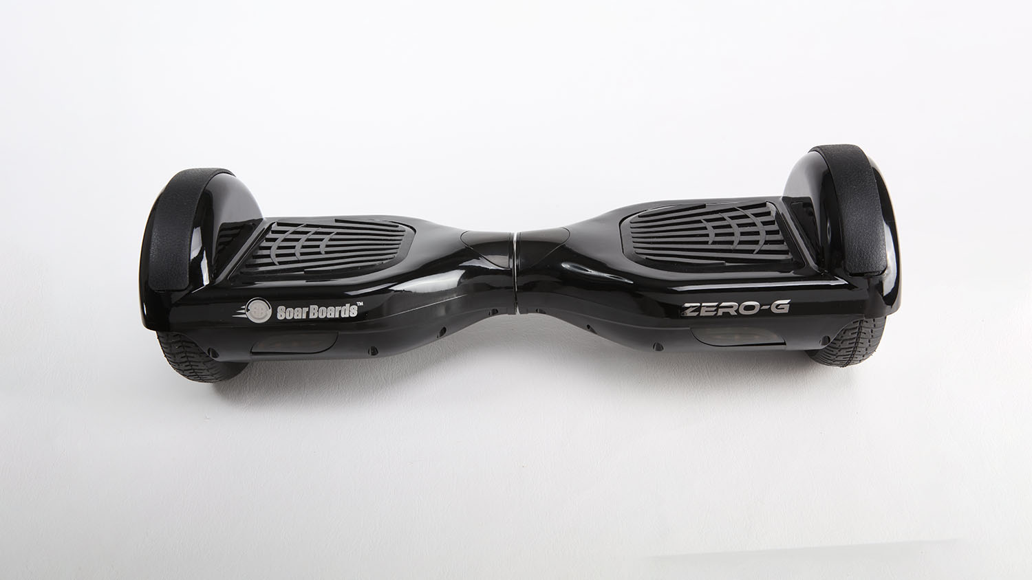A black hoverboard on a white background displaying a sleek design. Scooter Advice